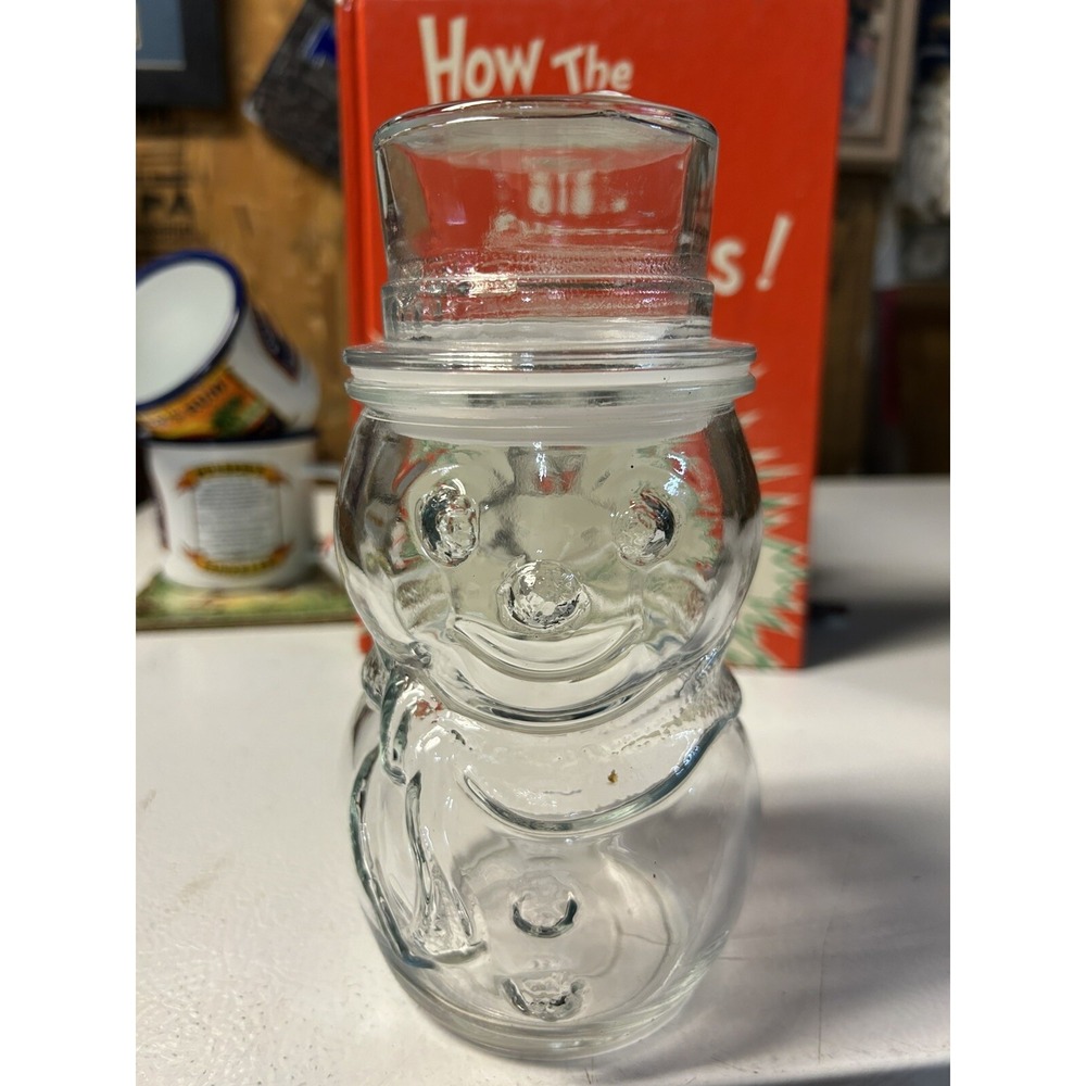 Vintage Glass Snowman Jar With Lid Libbey Mexico 8" Airtight Seal
